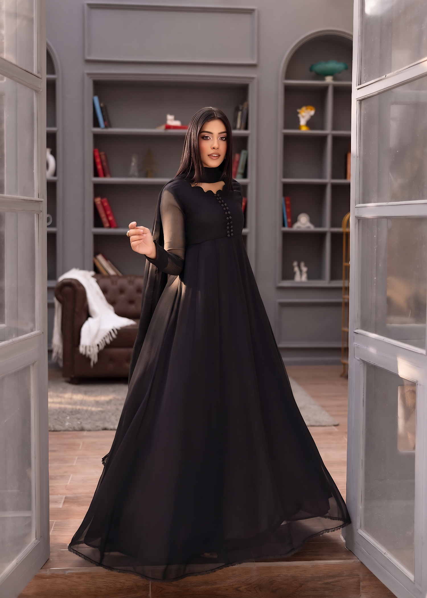 Chiffon Flared Maxi Party Wear Outfit Online in Dubai UAE Abudhabi Ajman Sharjah