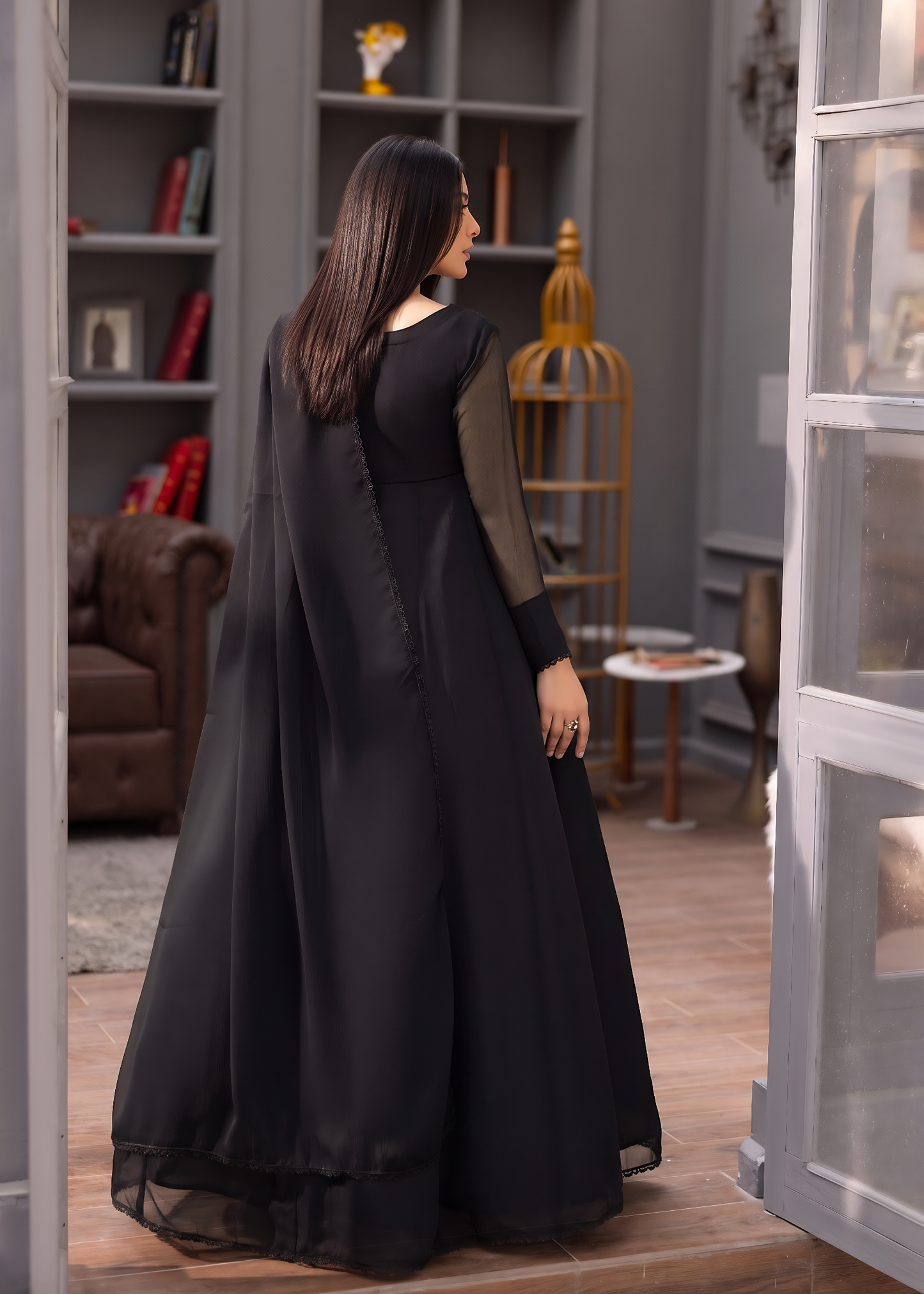Chiffon Flared Maxi Top with Dupatta Online in UK USA Canada