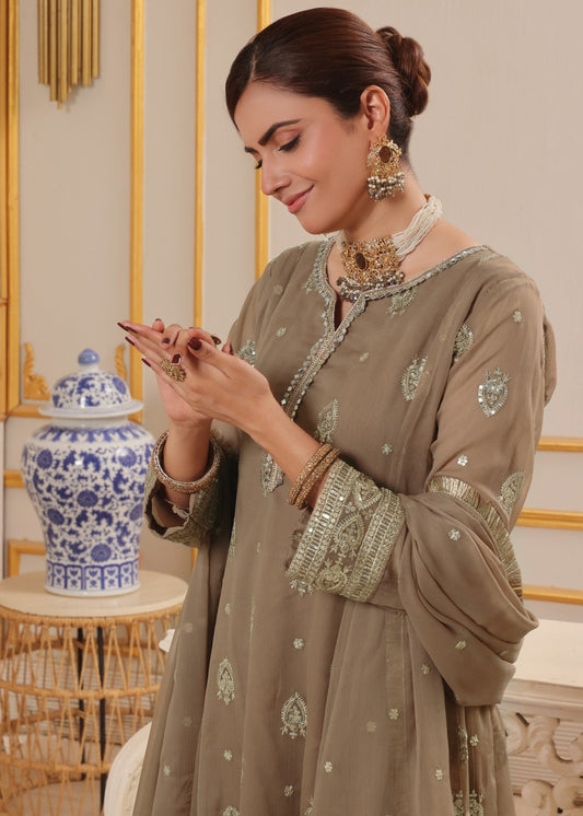 Chiffon Flared Pishwas with Embellished Dupatta Online in Sri Lanka India Australia