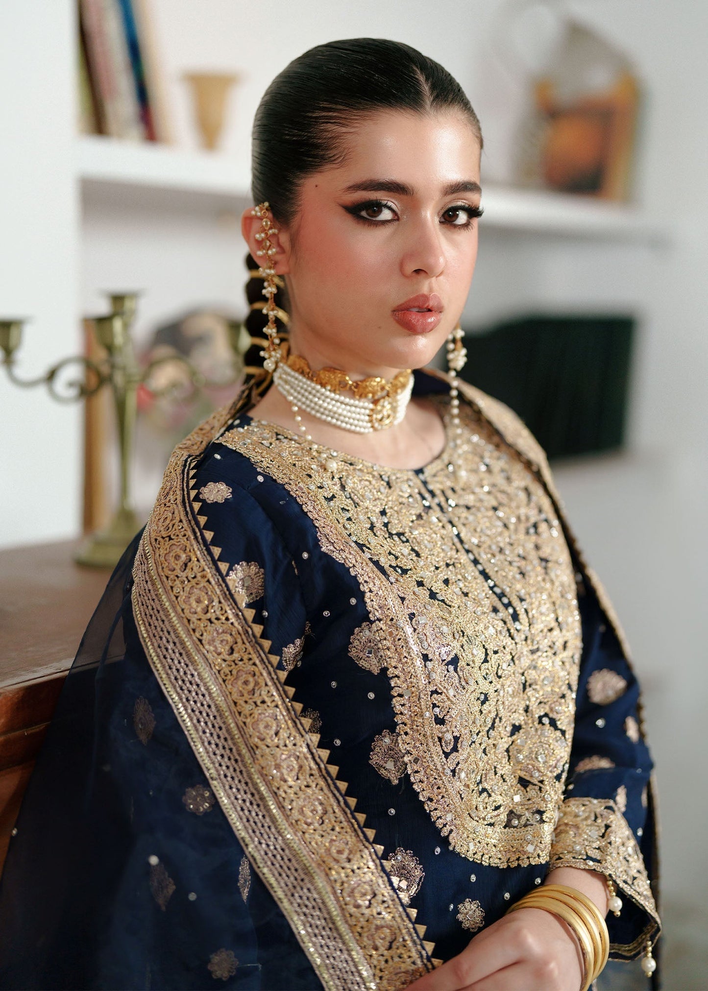 Chiffon Gharara Navy Blue Festive Wear Online in Sri Lanka India Australia
