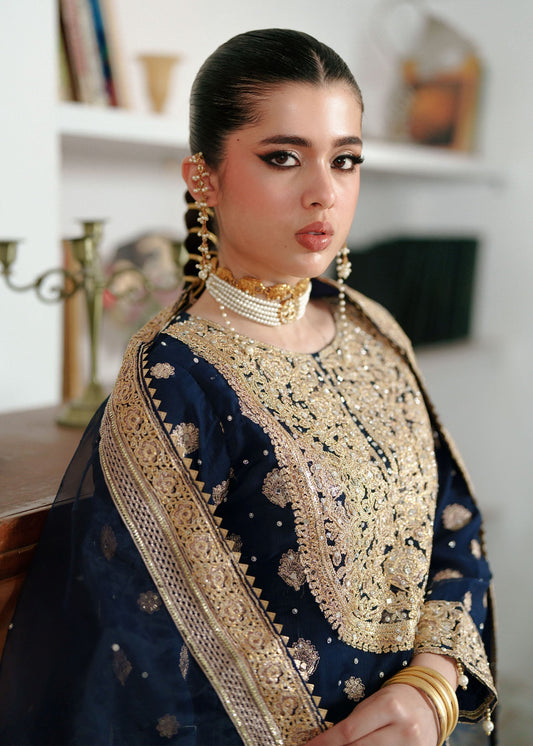 Chiffon Gharara Navy Blue Festive Wear Online in Sri Lanka India Australia