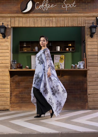 Chiffon Kaftan for Women Ice Blue Color Online in KSA Riyadh Saudi Arabia Oman Bahrain Qatar