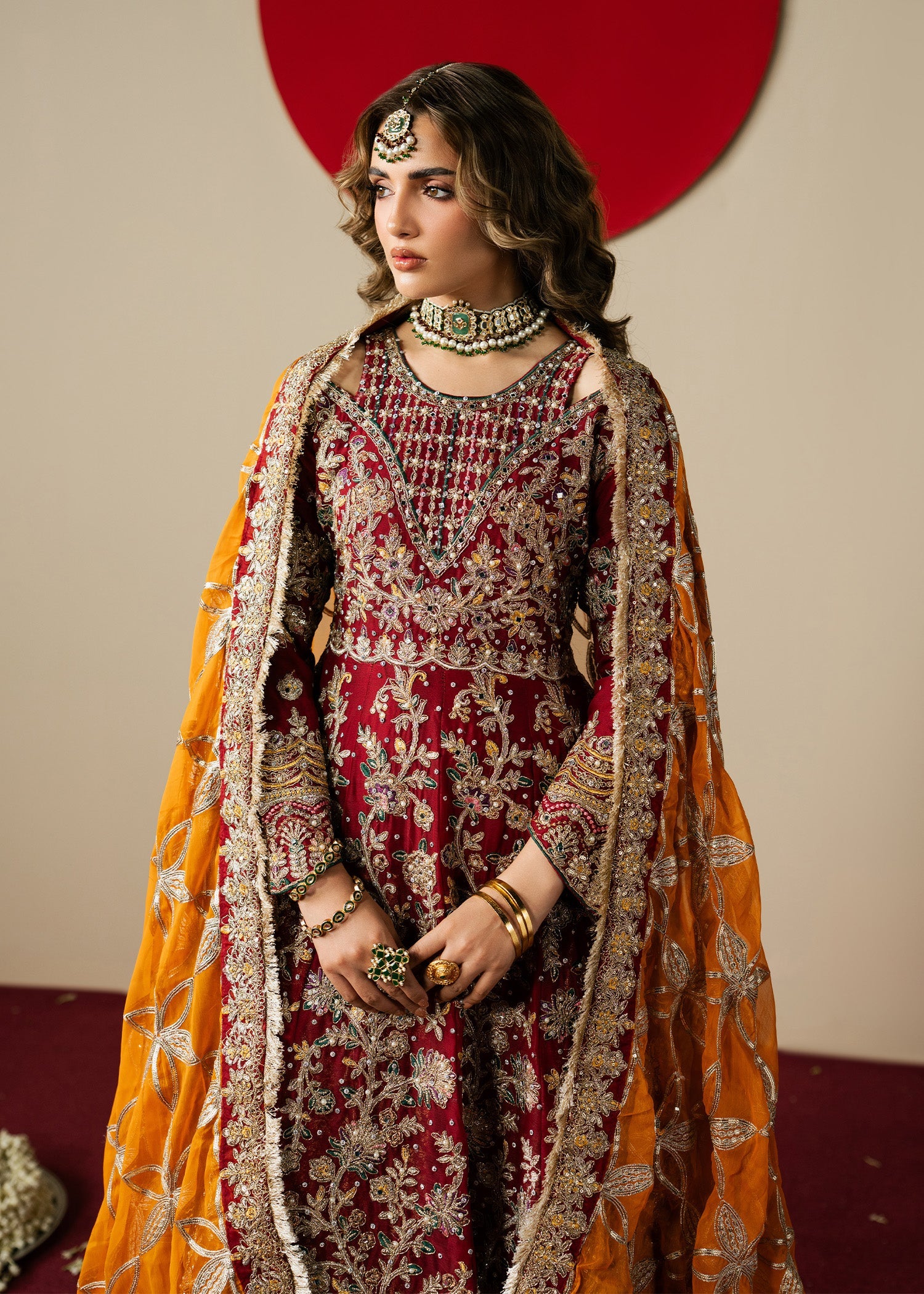 Chiffon Maroon Embroidered Anarkali Lehenga Online in UK USA Canada