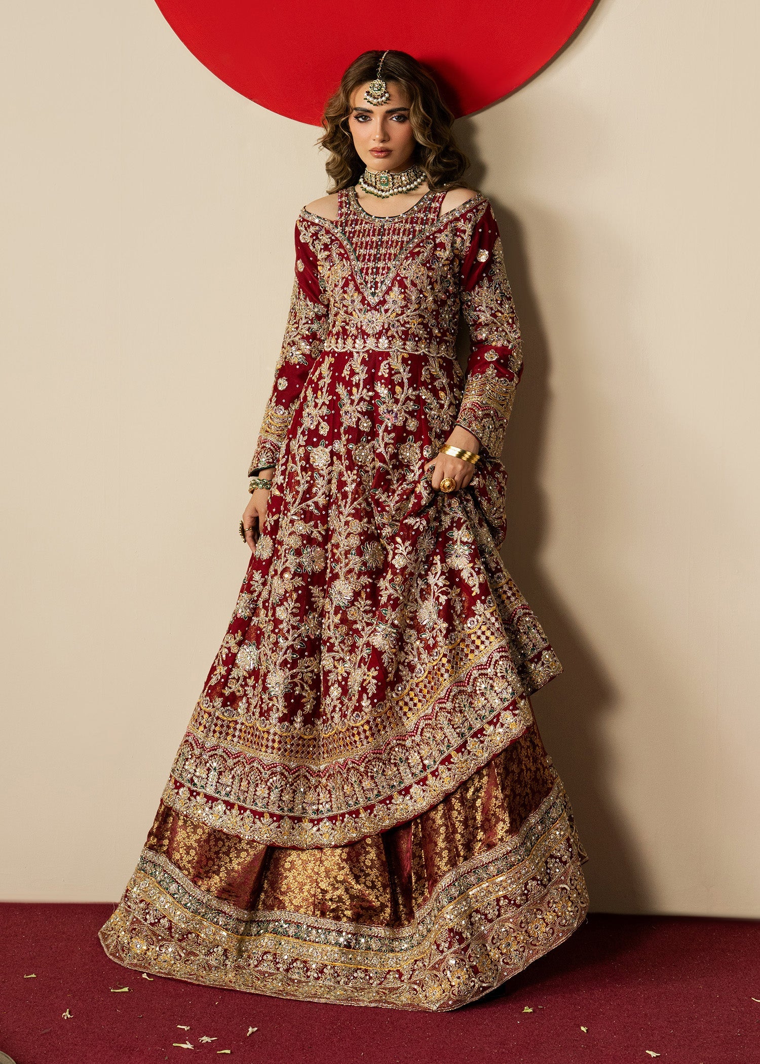Chiffon Maroon Embroidered Lehenga Choli Online in KSA Riyadh Saudi Arabia Oman Bahrain Qatar