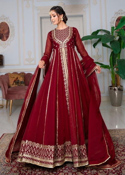 Chiffon Maroon Embroidered Maxi Dress Online in Sri Lanka India Australia