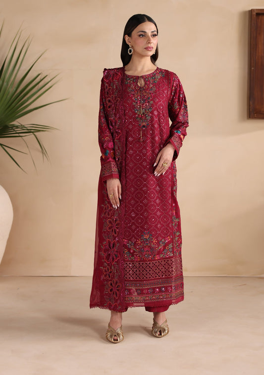 Chiffon Maroon Embroidered Salwar Suit Online in Dubai DXB UAE Abudhabi Meena Bazaar