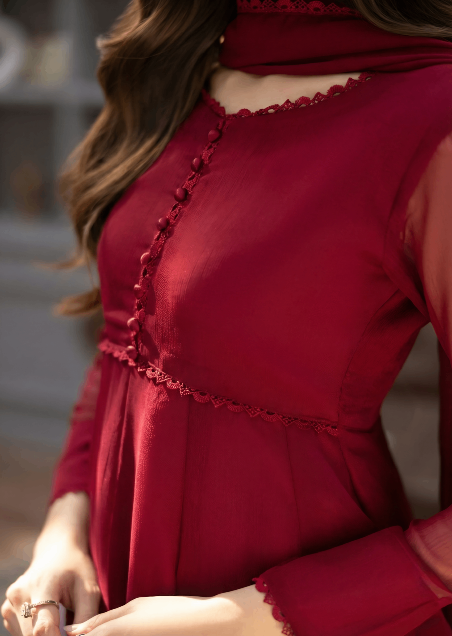 Chiffon Maroon Partywear Kurta Set Online in Dubai UAE Abudhabi Ajman Sharjah