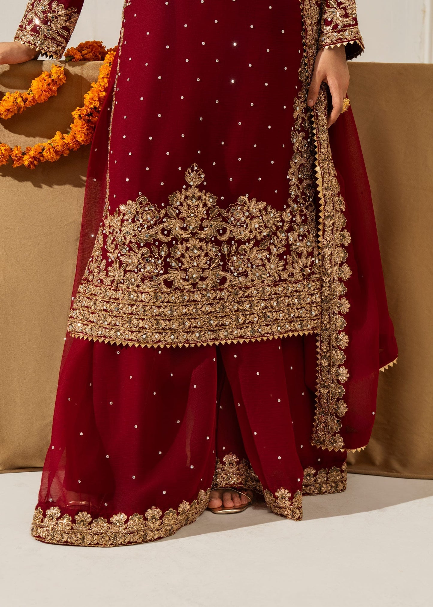 Chiffon Maroon Sharara Dress Material Online in Dubai DXB UAE Abudhabi Meena Bazaar