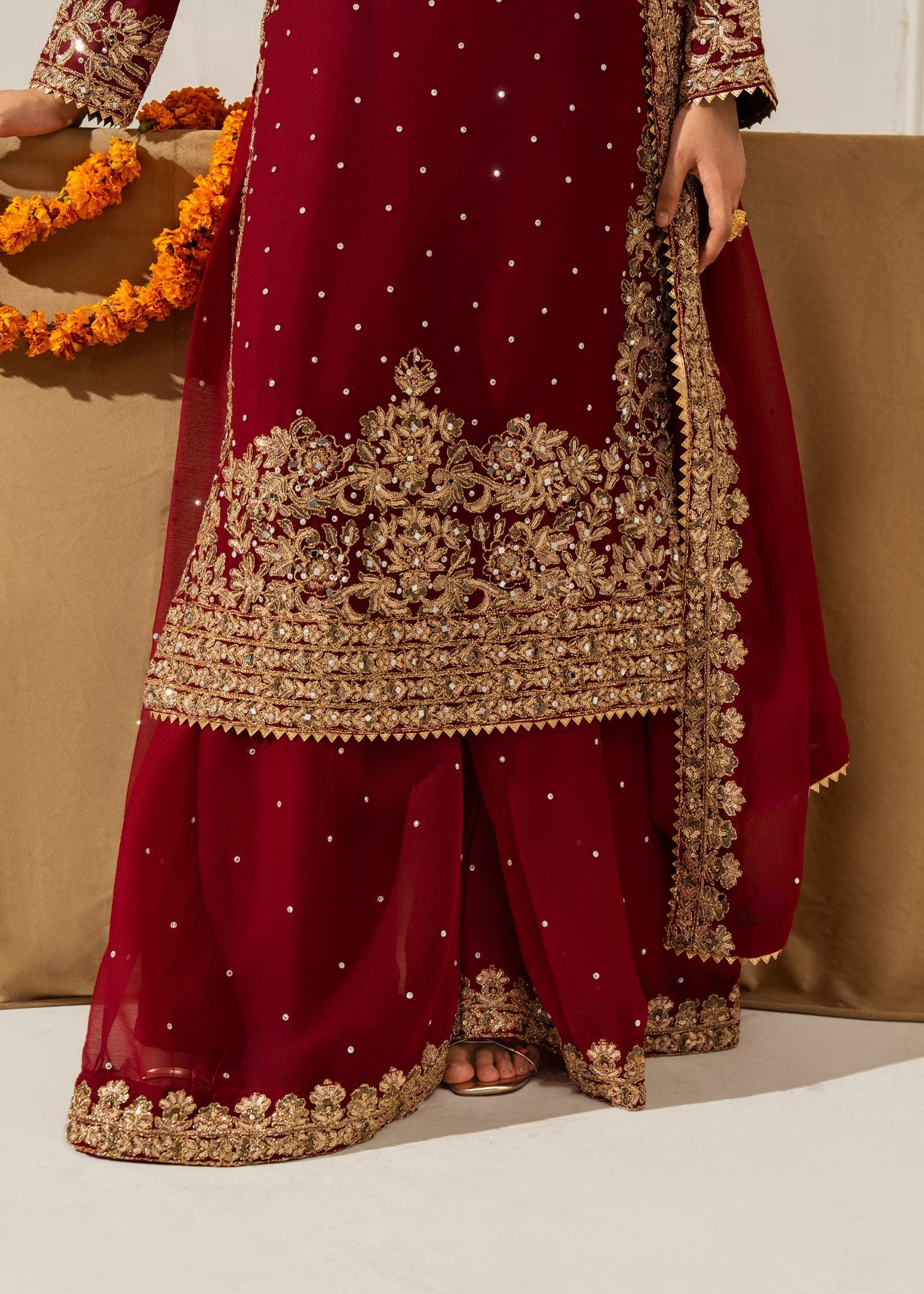 Chiffon Maroon Sharara Dress Material Online in Dubai DXB UAE Abudhabi Meena Bazaar