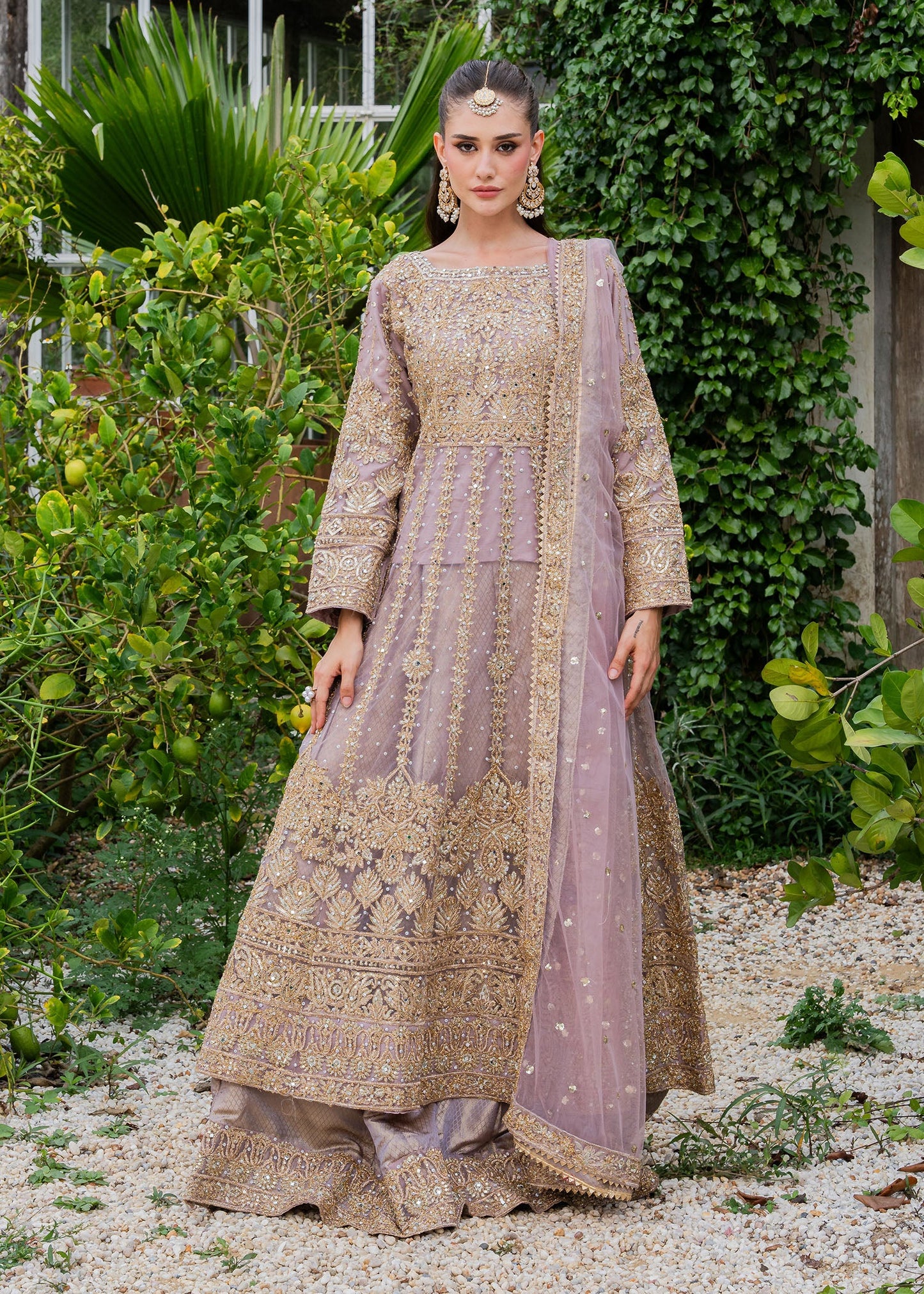Chiffon Mauve Embroidered Wedding Wear Online in Dubai DXB UAE Abudhabi Meena Bazaar