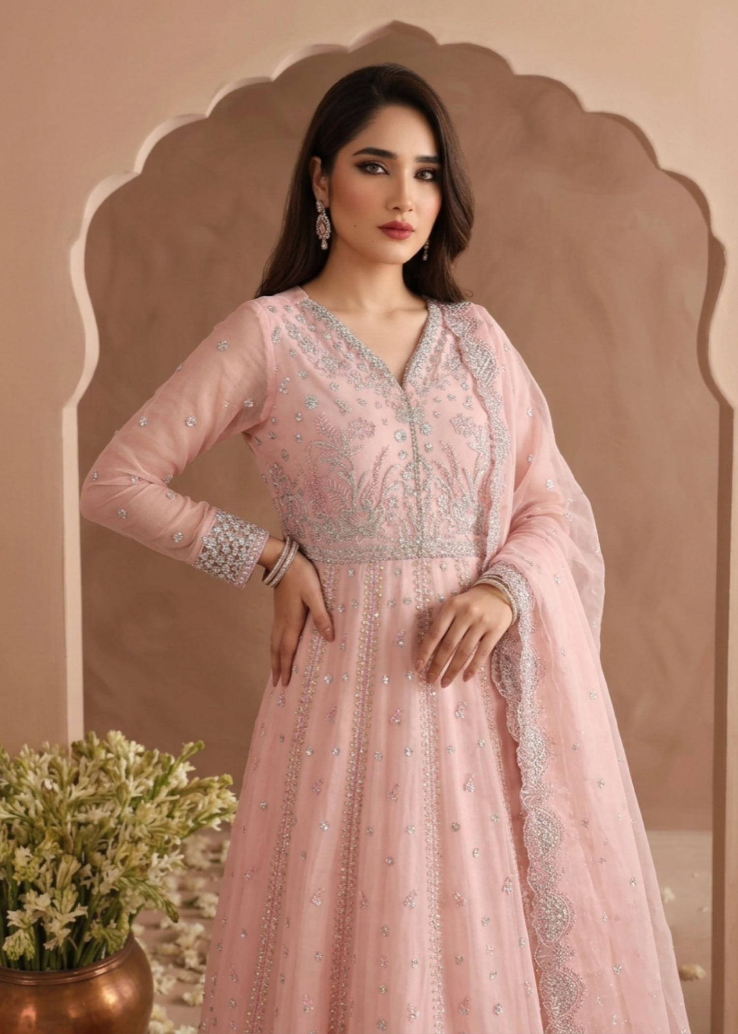 Chiffon Maxi Dress with Raw Silk Trouser Online in Sri Lanka India Australia