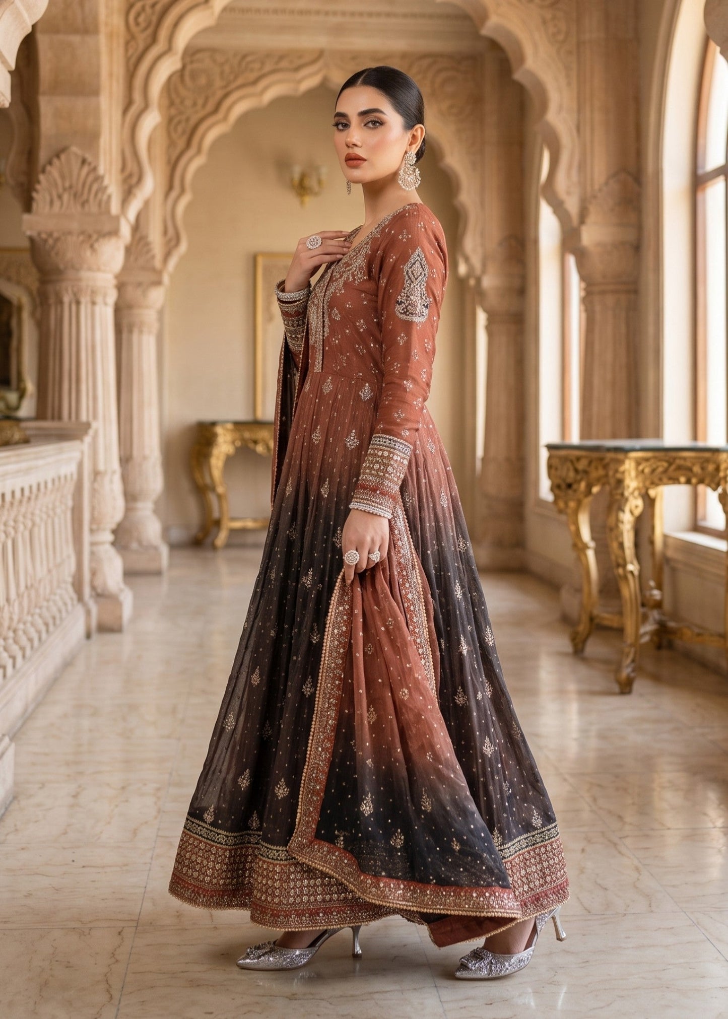 Chiffon Maxi Dress with Straight Trouser Online in Dubai UAE Abudhabi Ajman Sharjah