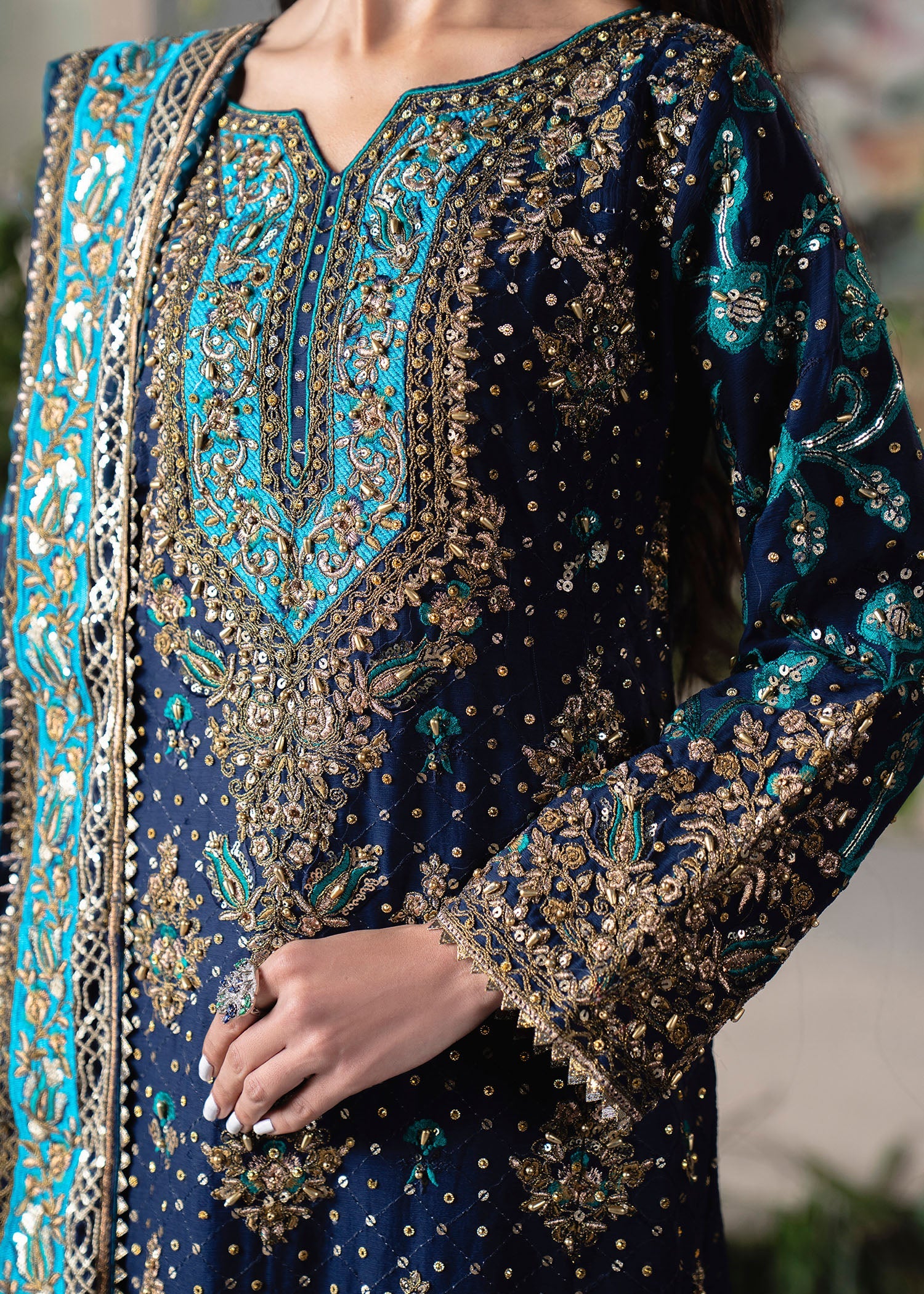 Chiffon Navy Blue Embellished Pakistani Suit Online in Dubai UAE Abudhabi Ajman Sharjah
