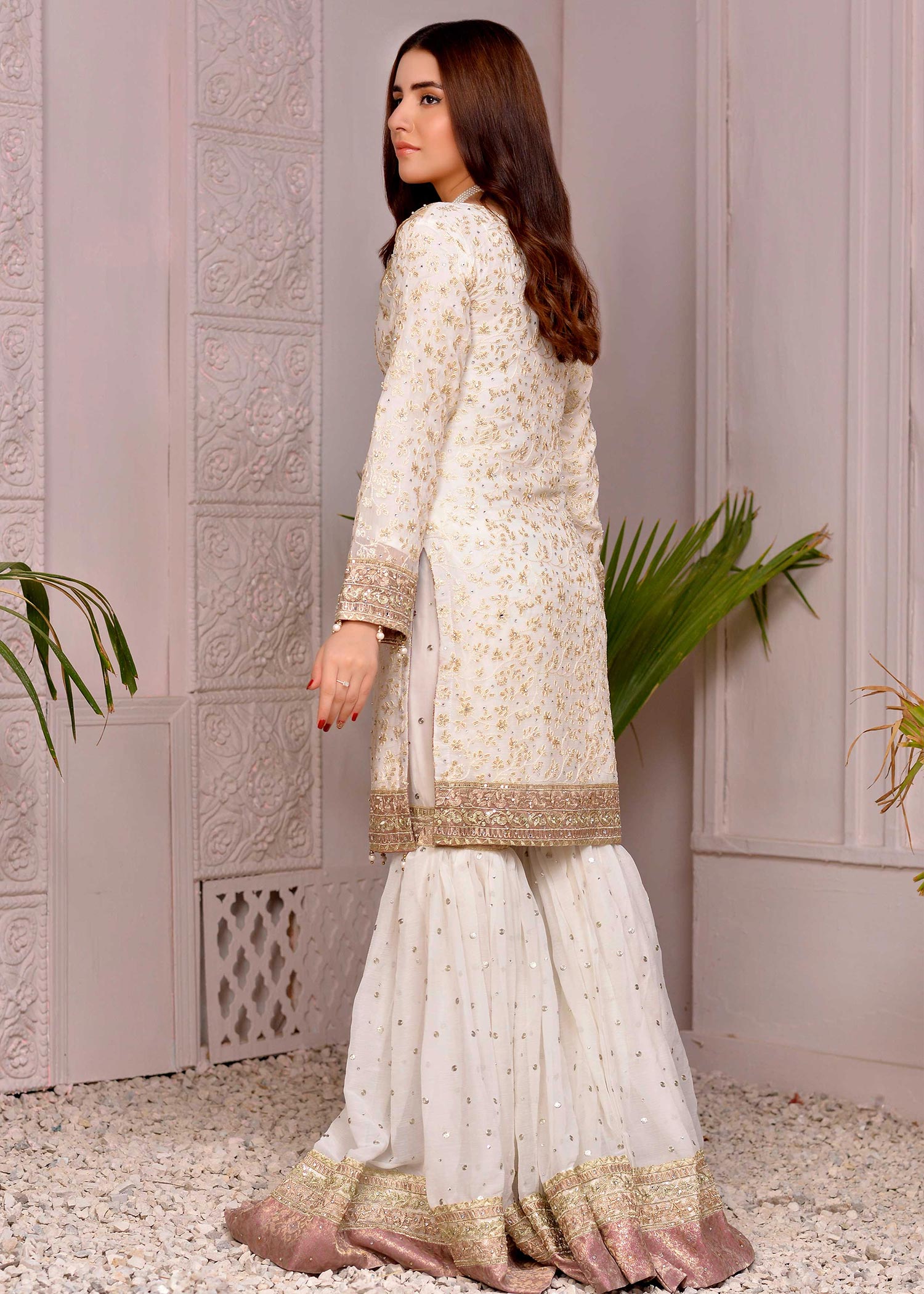 Chiffon Off-White Embroidered Salwar Suit Online in Dubai UAE Abudhabi Ajman Sharjah