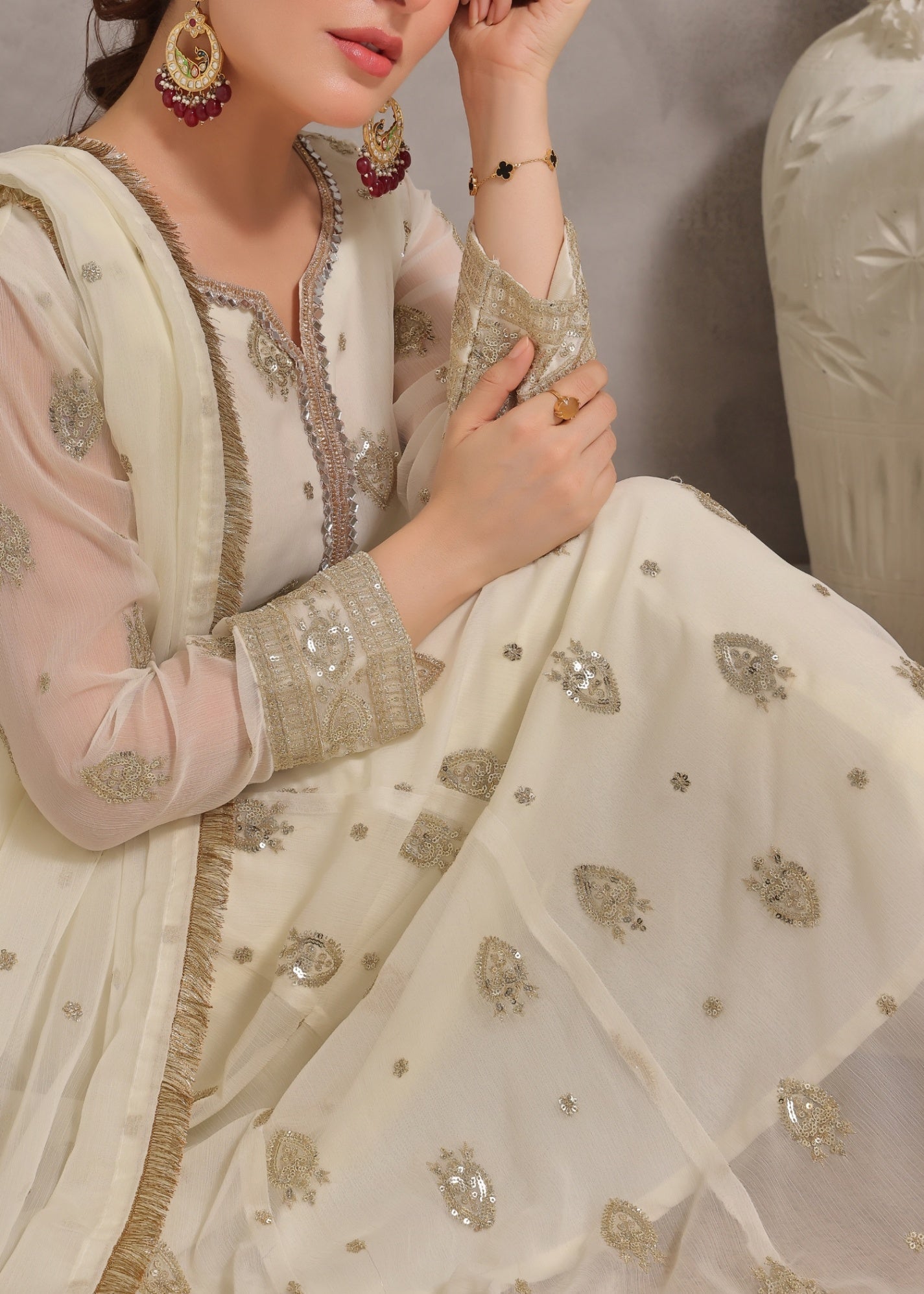 Chiffon Off-White Festive Suit Online in Sri Lanka India Australia