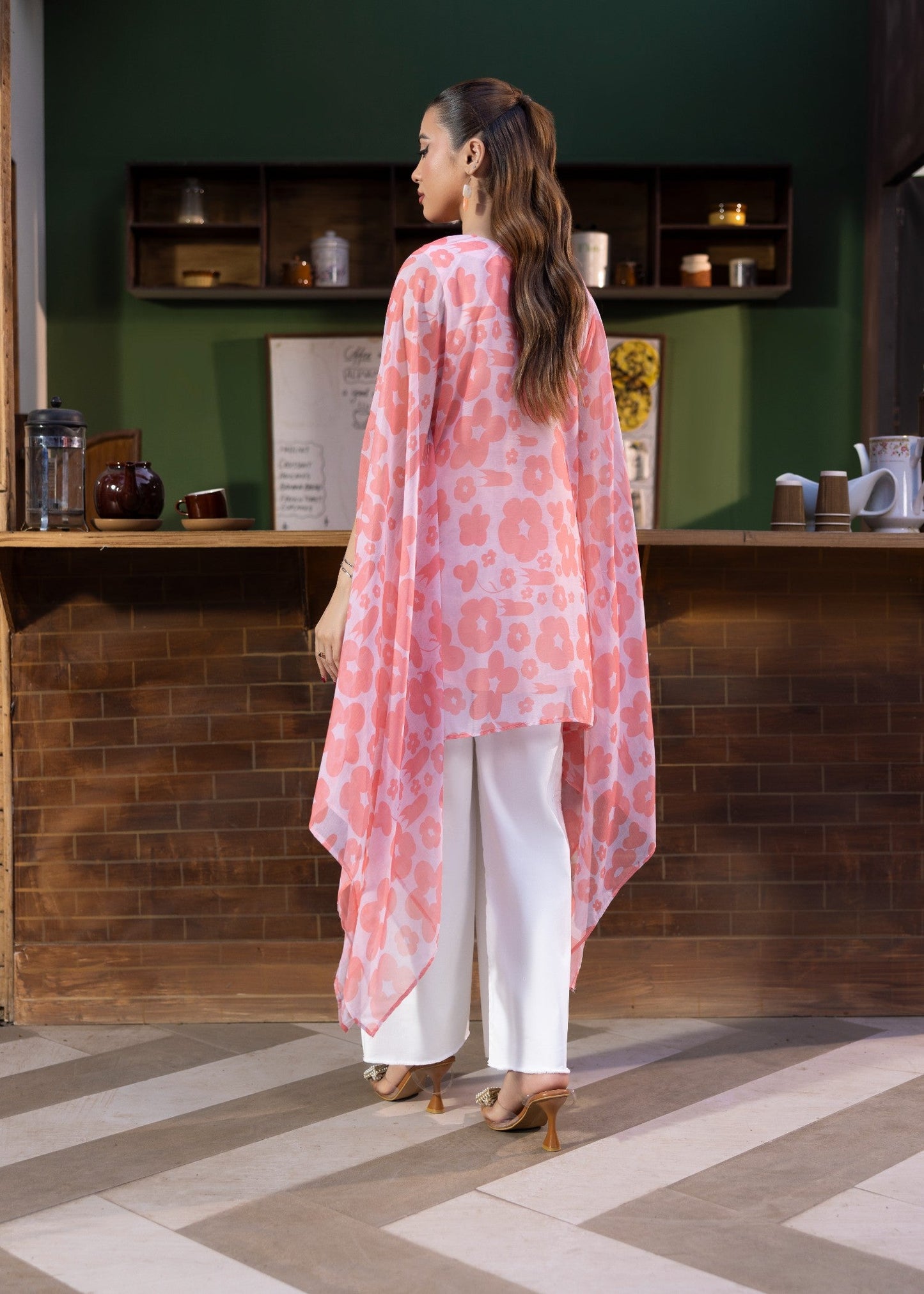 Chiffon Pink Daily Wear Kaftan Online in UK USA Canada