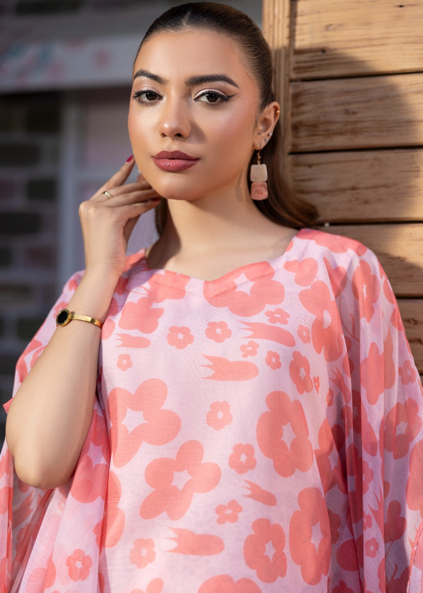 Chiffon Pink Kaftan Set with Slip Online in UK USA Canada