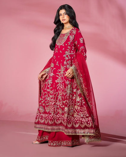 Chiffon Pink Partywear Suit with Grip Trousers Online in Sri Lanka India Australia