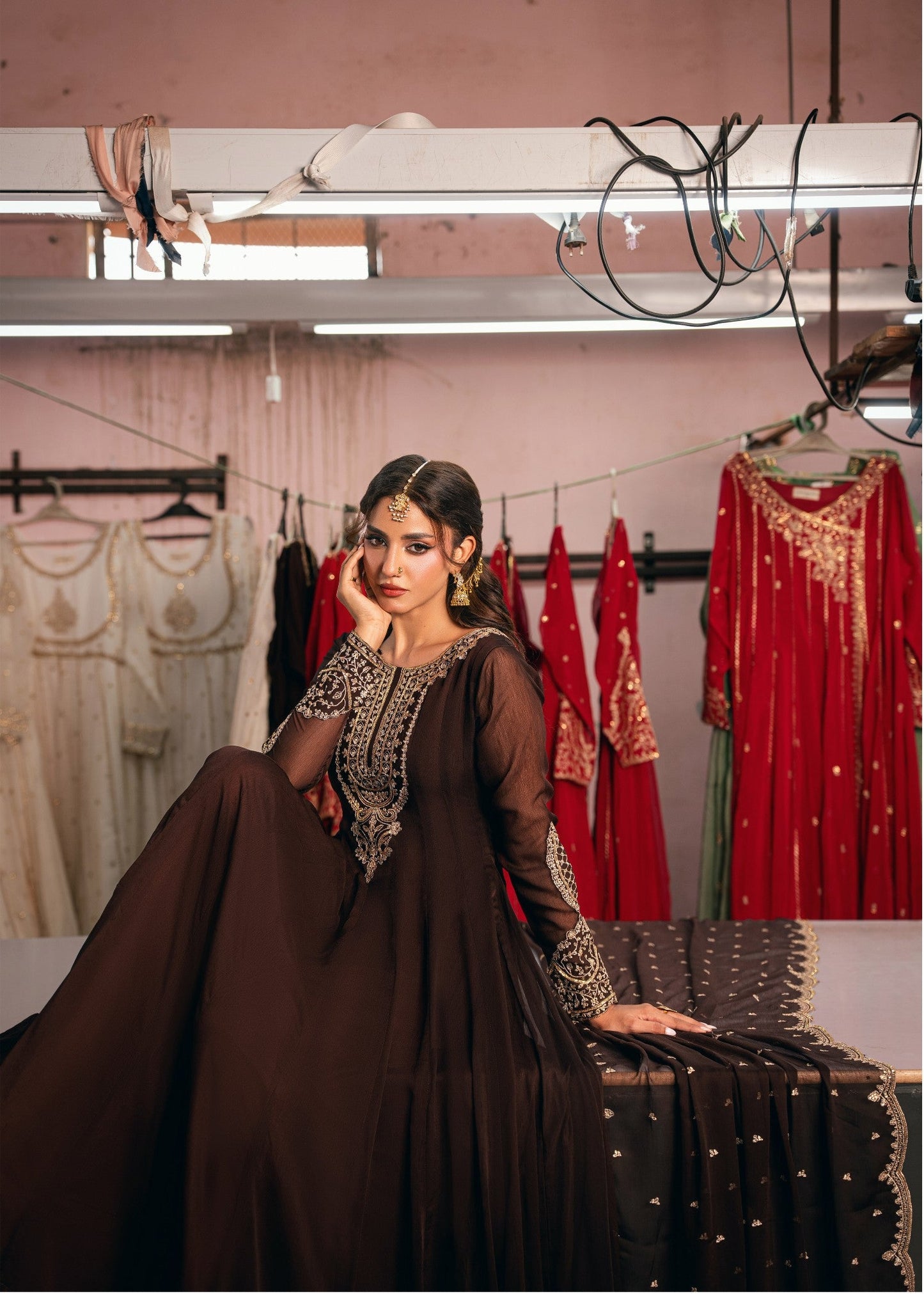Chiffon Pishwas with Zari Work Online in KSA Riyadh Saudi Arabia Oman Bahrain Qatar