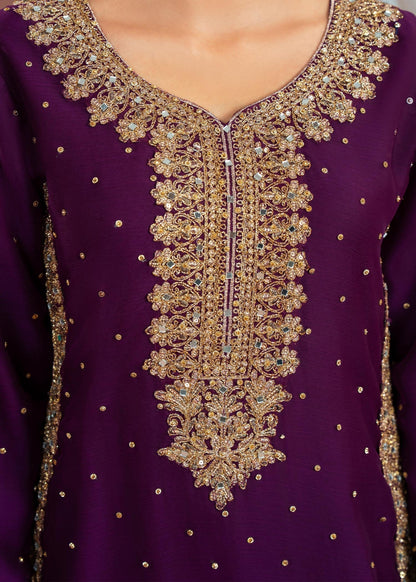 Chiffon Plum Festive Wear Pakistani Suit Online in Dubai UAE Abudhabi Ajman Sharjah