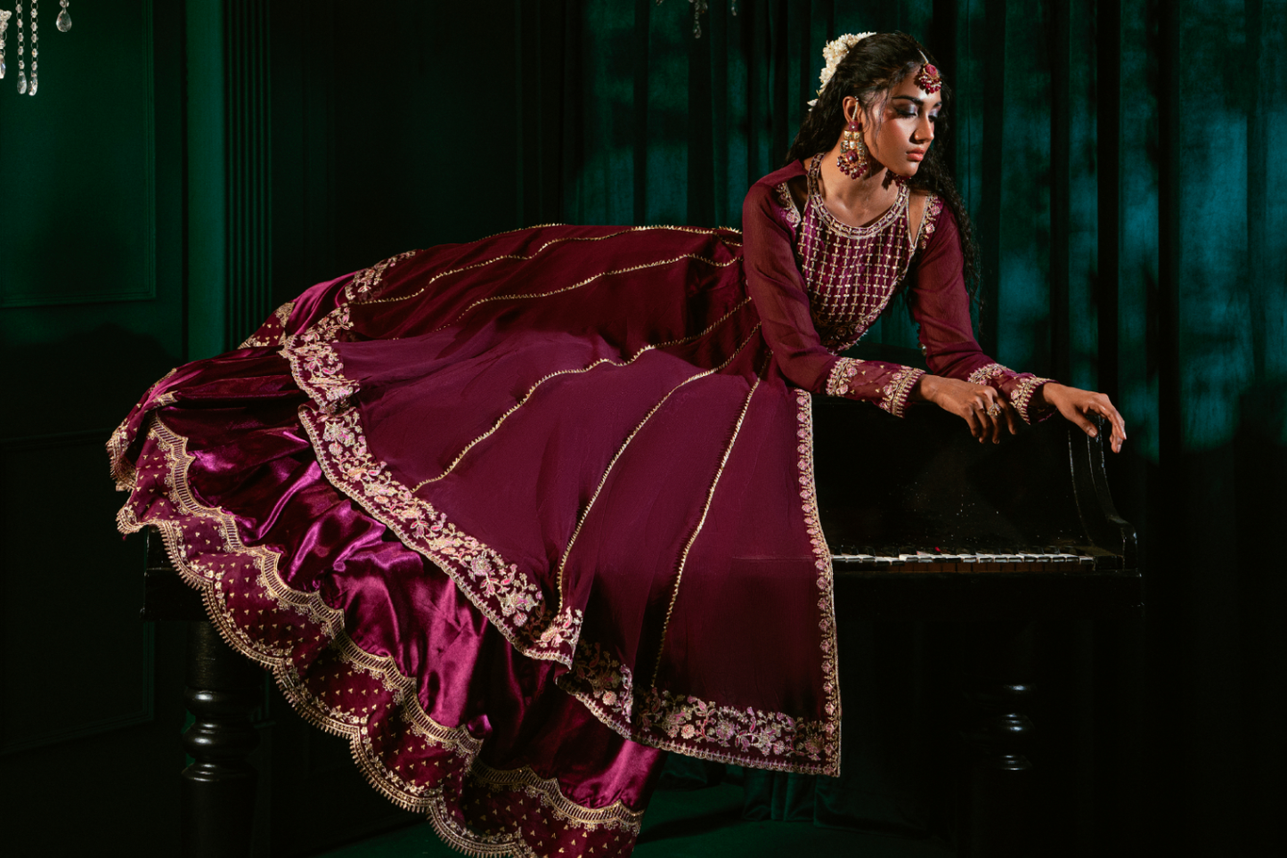 Chiffon Purple Partywear Embroidered Kurta Set Online in Dubai UAE Abudhabi Ajman Sharjah