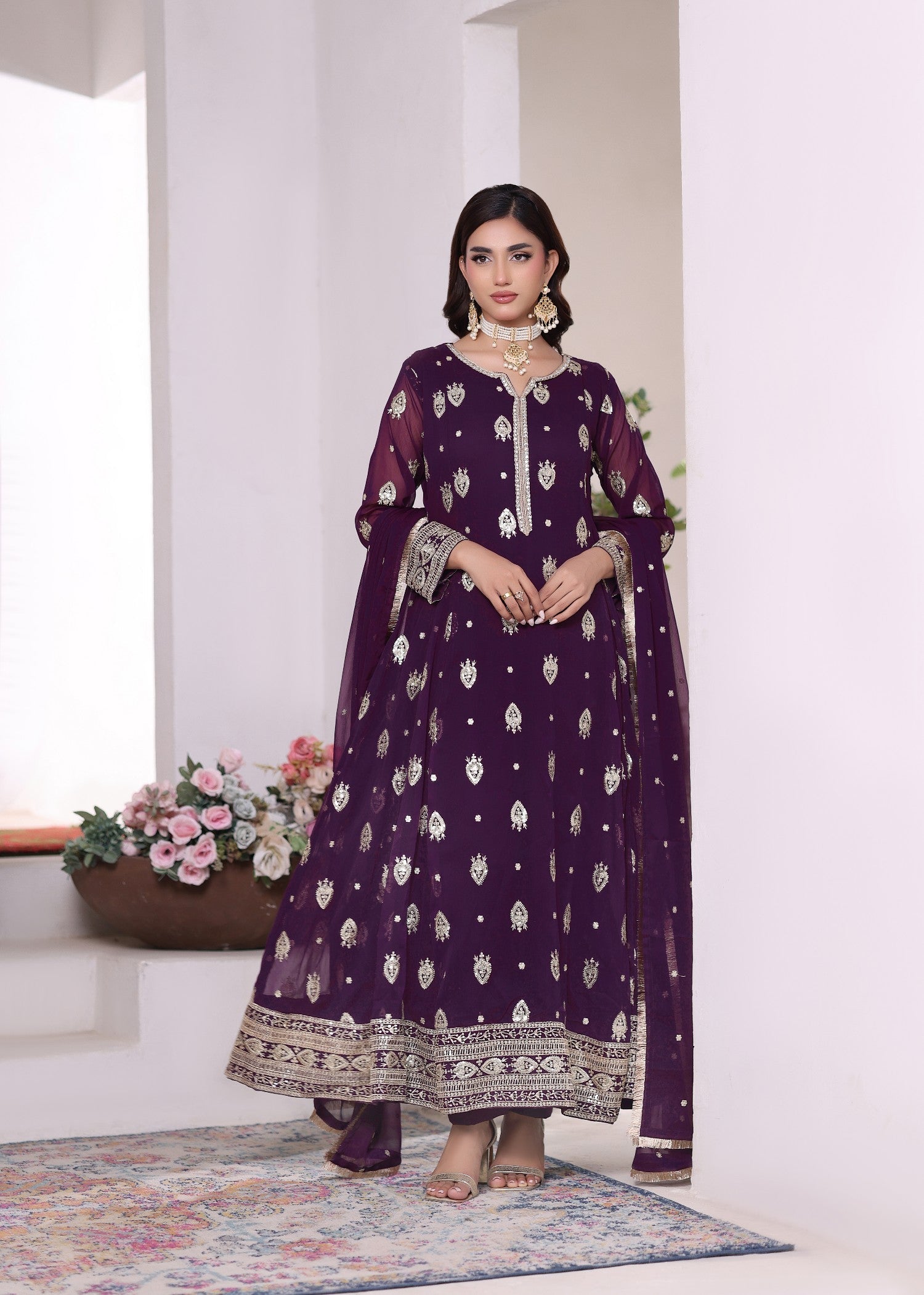 Chiffon Purple Partywear Salwar Kameez Online in Dubai UAE Abudhabi Ajman Sharjah