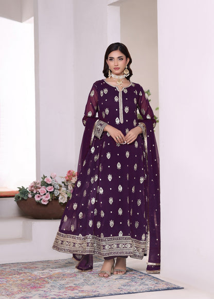 Chiffon Purple Partywear Salwar Kameez Online in Dubai UAE Abudhabi Ajman Sharjah