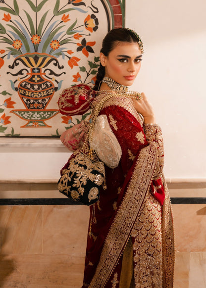 Chiffon Red Gharara with Floral Embroidery Online in KSA Riyadh Saudi Arabia Oman Bahrain Qatar