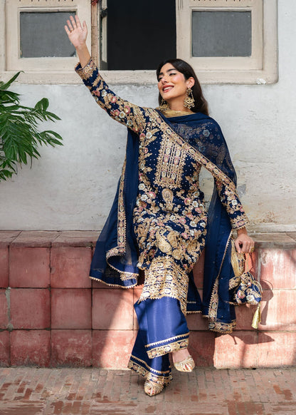 Chiffon Royal Blue Wedding Guest Outfit Online in KSA Riyadh Saudi Arabia Oman Bahrain Qatar