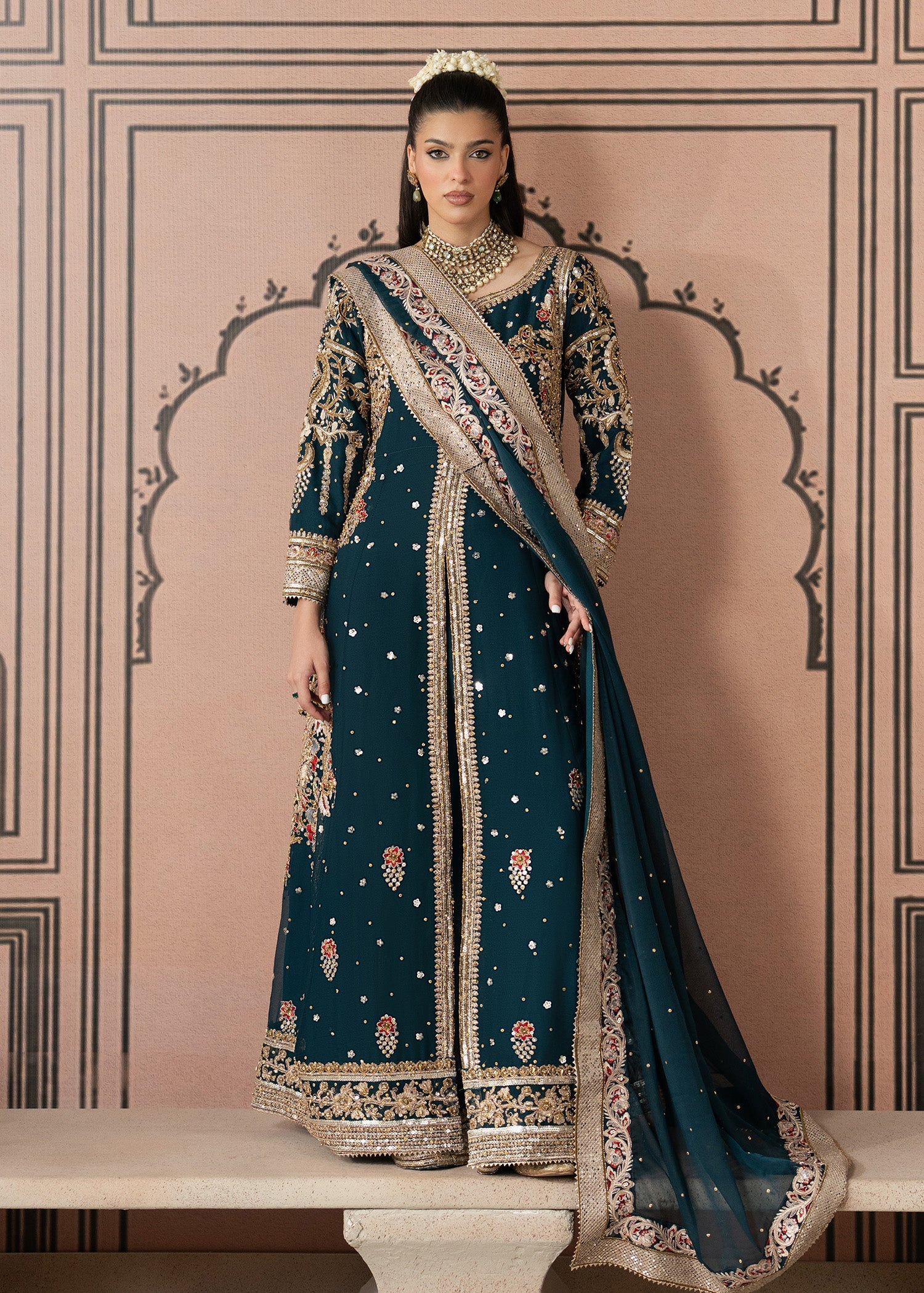 Chiffon Teal Pishwas with Dupatta Online in Sri Lanka India Australia