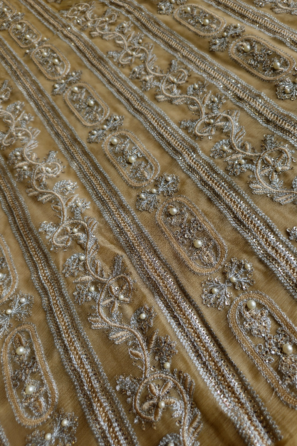 Beige Embroidered Pure Chiffon Suit