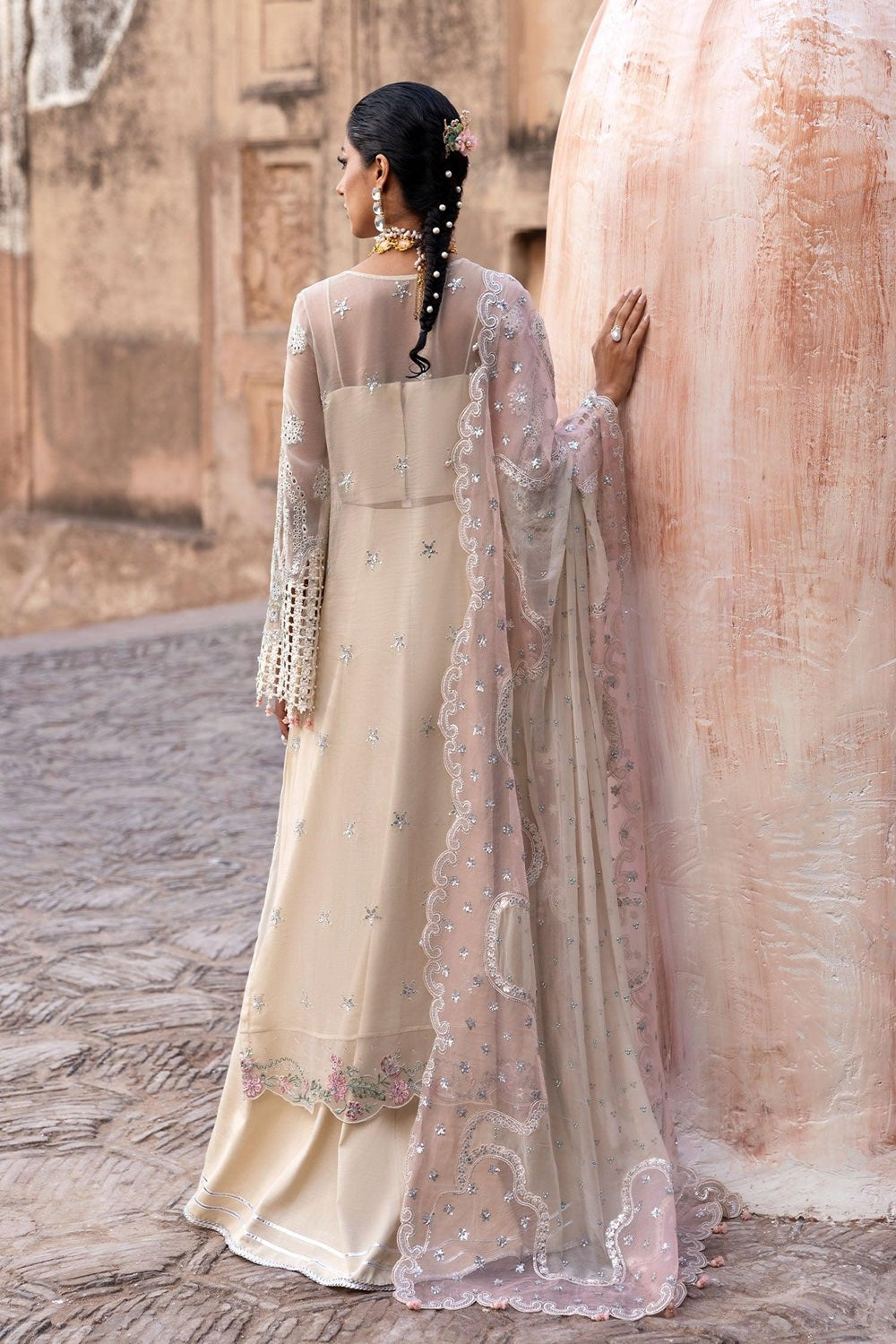 Chikankari Beige Chiffon Dress Material Online in Sri Lanka India Australia