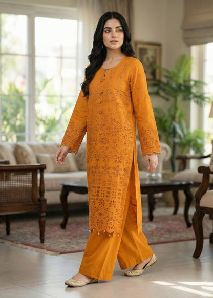 Chikankari Cotton Mustard Party Wear Suit Online in Sri Lanka India Australia