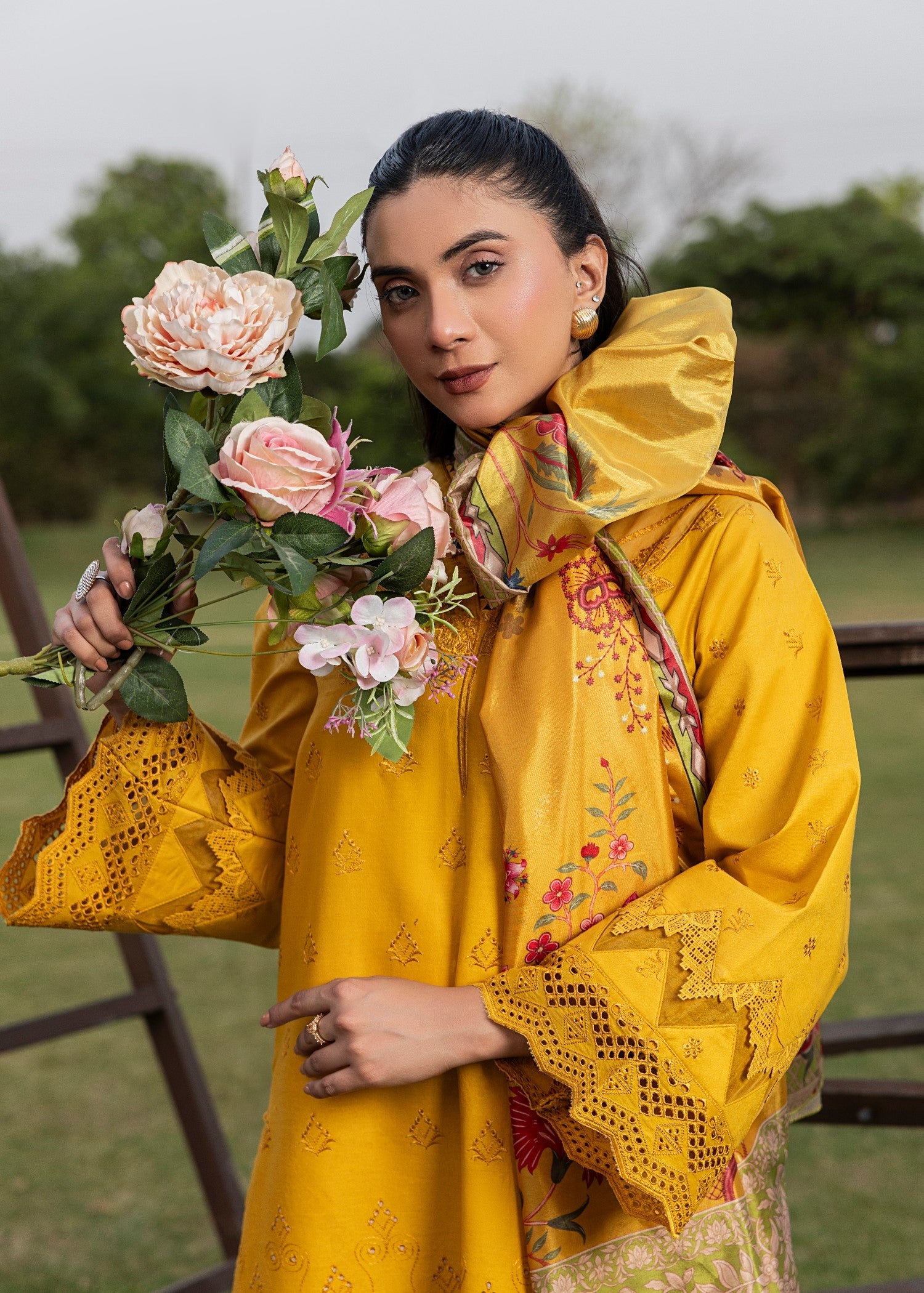 Chikankari Cotton Mustard Straight Kurta Dupatta Set Online in Dubai DXB UAE Abudhabi Meena Bazaar