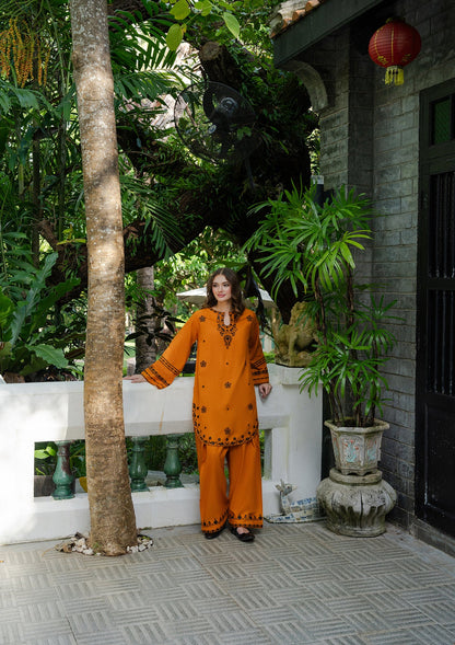 Chili Orange Embroidered Khaddar 2 Piece Kurta Set Online in UK USA Canada