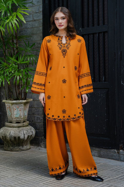 Chili Orange Embroidered Khaddar Kurta Set Online in Dubai UAE Abudhabi Ajman Sharjah