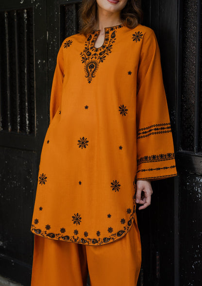Chili Orange Khaddar Embroidered Kurta Set Online in Sri Lanka India Australia