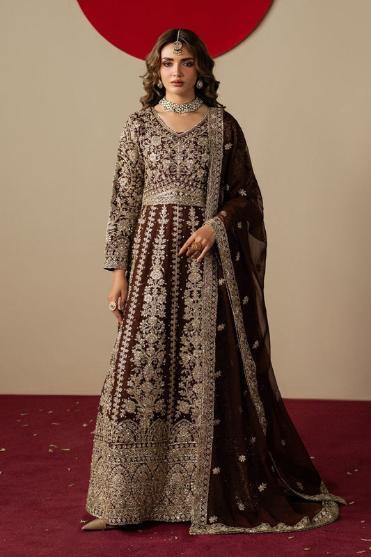Chocolate Brown Embroidered Chiffon Anarkali Maxi Online in Dubai UAE Abudhabi Ajman Sharjah