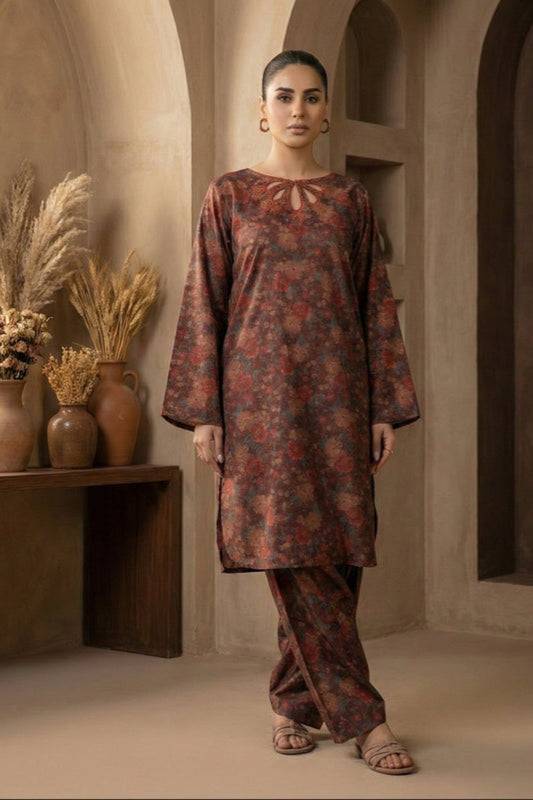 Chocolate Brown Embroidered Raw Silk Co Ord Set Online in Dubai UAE Abudhabi Ajman Sharjah