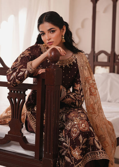 Chocolate Brown Embroidered Silk Partywear Suit Online in Dubai UAE Abudhabi Ajman Sharjah
