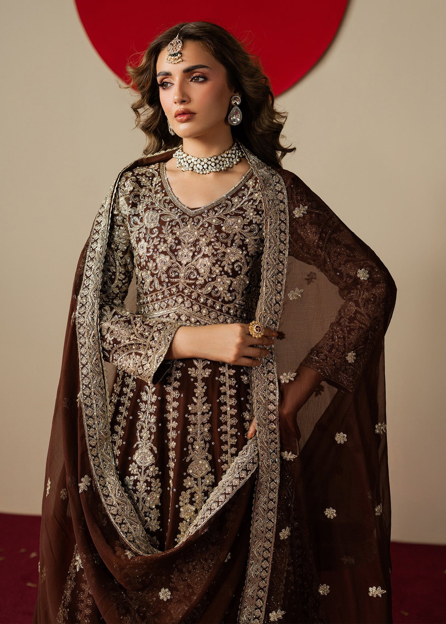 Chocolate Brown Formal Chiffon Anarkali Suit Online in Sri Lanka India Australia