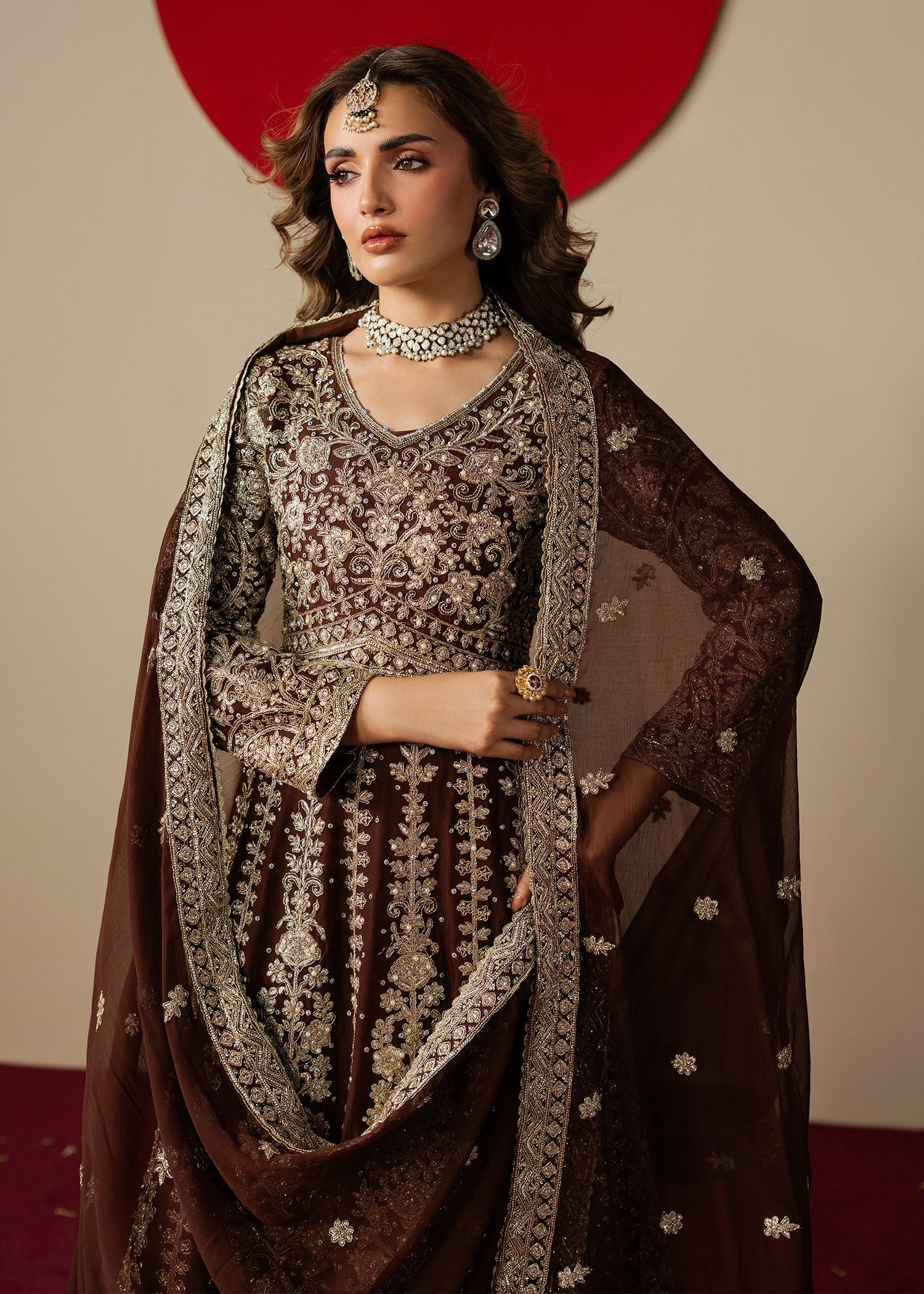 Chocolate Brown Formal Chiffon Anarkali Suit Online in Sri Lanka India Australia