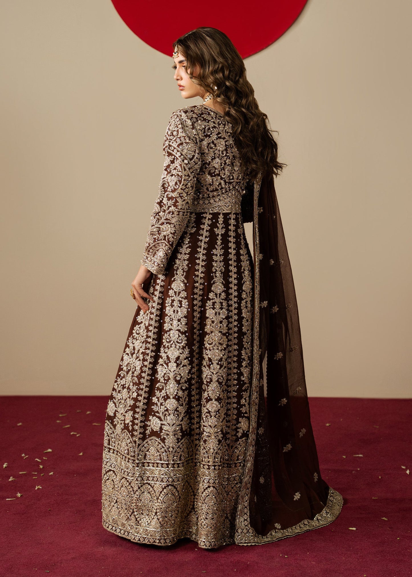 Chocolate Brown Pakistani Wedding Outfit Chiffon Online in Dubai UAE Abudhabi Ajman Sharjah