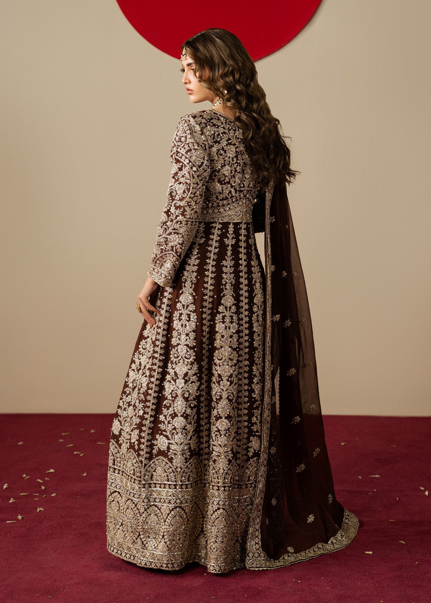 Chocolate Brown Pakistani Wedding Outfit Chiffon Online in Dubai UAE Abudhabi Ajman Sharjah