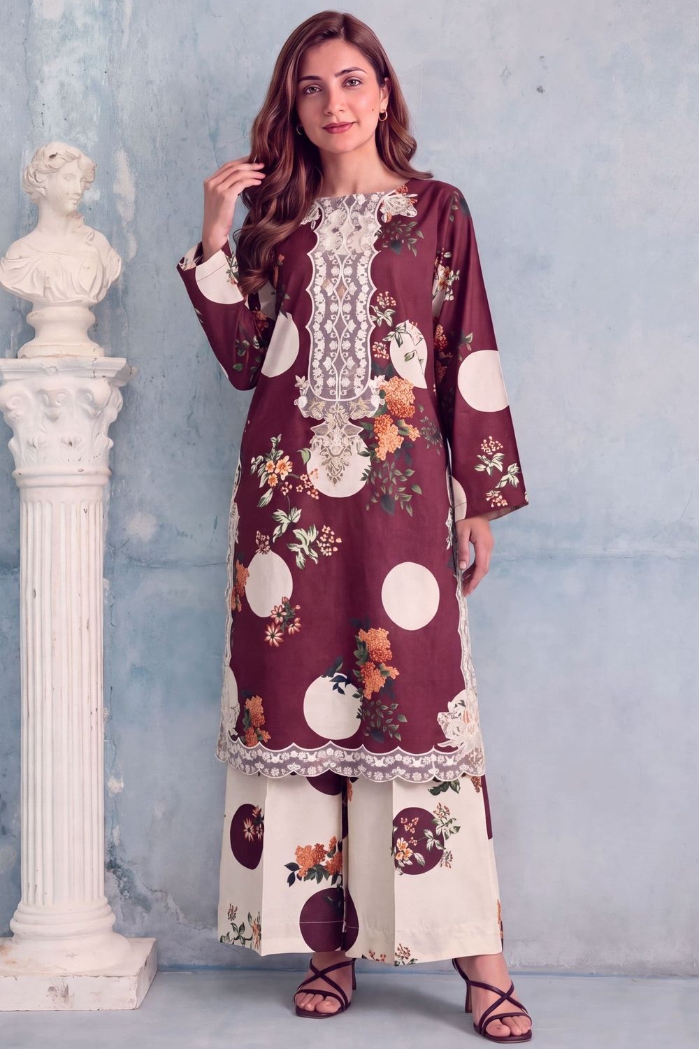 Chocolate Brown Printed Cotton Kurta Set Online in Dubai UAE Abudhabi Ajman Sharjah