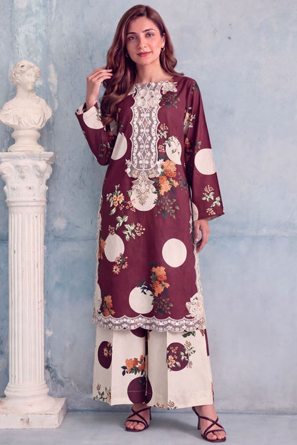 Chocolate Brown Printed Cotton Kurta Set Online in Dubai UAE Abudhabi Ajman Sharjah