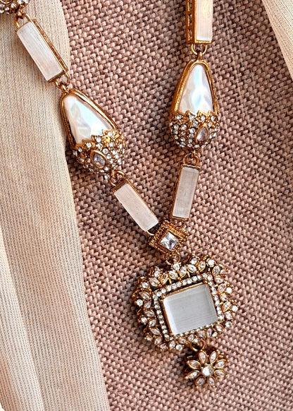 Classic White Stone Work Necklace Set Online in KSA Riyadh Saudi Arabia Oman Bahrain Qatar