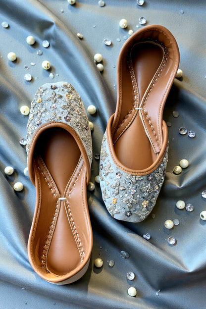 Cloud Blue Embroidered Leather Khussa Online in Dubai UAE Abudhabi Ajman Sharjah