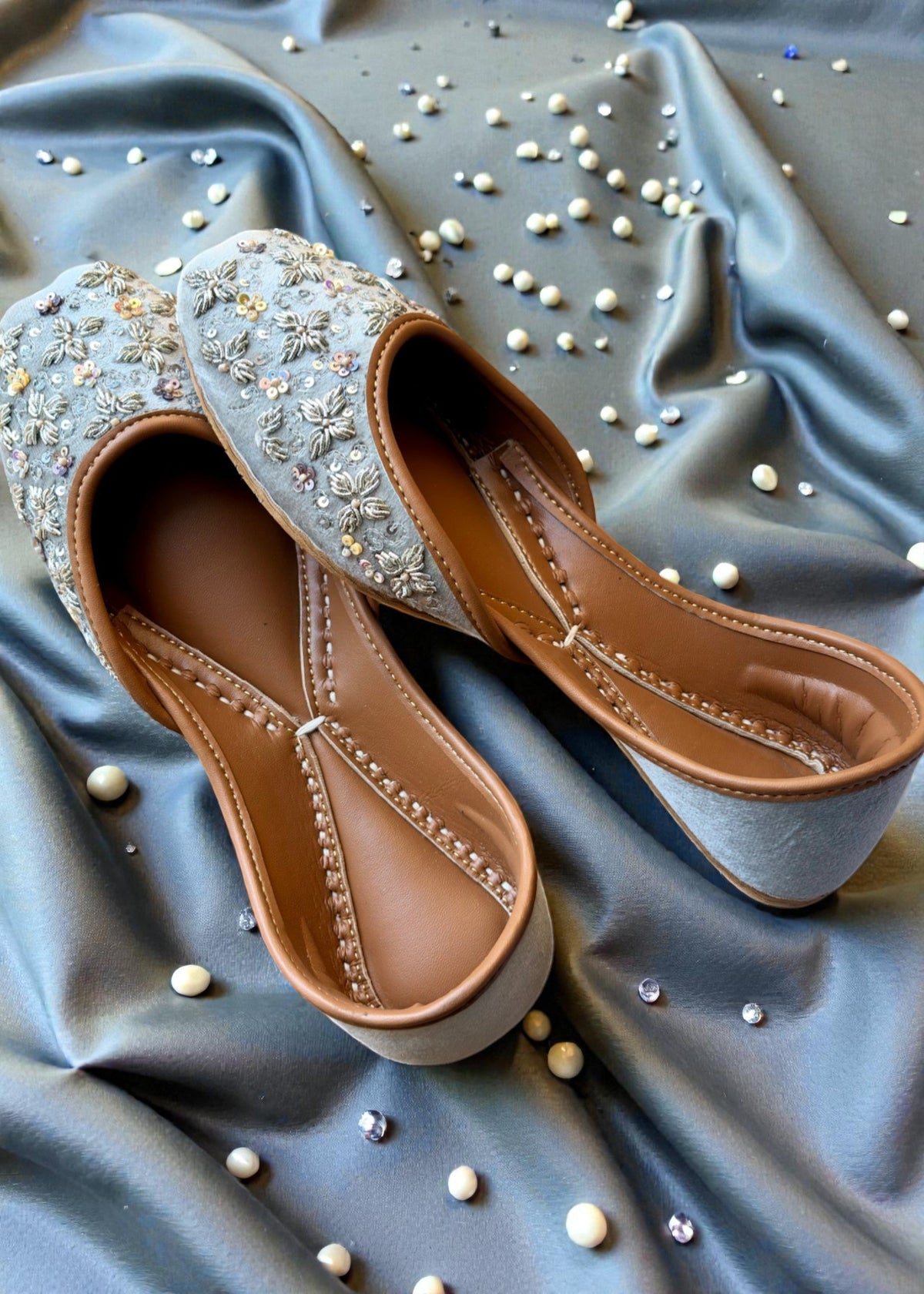 Cloud Blue Embroidered Leather Khussa Online in KSA Riyadh Saudi Arabia Oman Bahrain Qatar