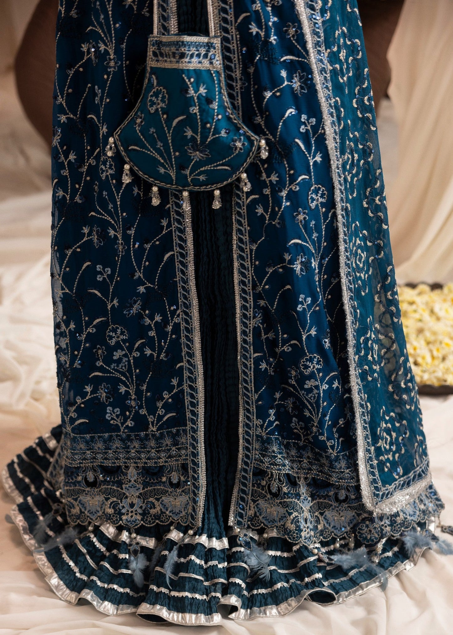 Cobalt Blue Chiffon Embroidered Anarkali Suit Online in UK USA Canada